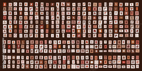 Schilderij op canvas Ransom Note Alphabet Letters and Numbers, Cutout Magazine Typography Set for Cre