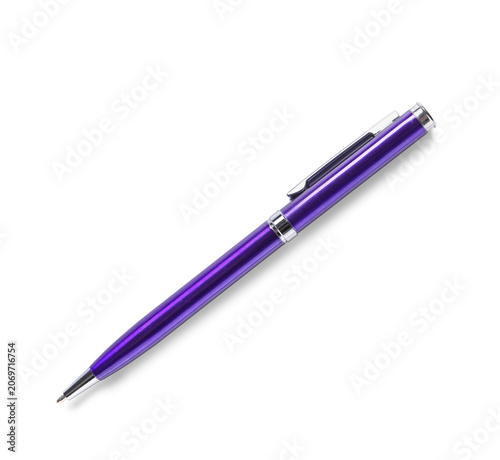 Purple metallic pen on whit...