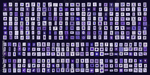 Bild auf Leinwand Ransom Note Alphabet Letters and Numbers Set, Cutout Magazine Typography for Cri