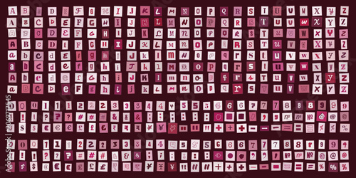 Foto Ransom Note Alphabet Letters and Numbers Collection for Creative Graphic Design