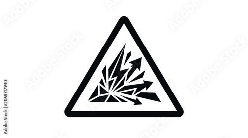 Explosive hazard warning sign black and white icon.