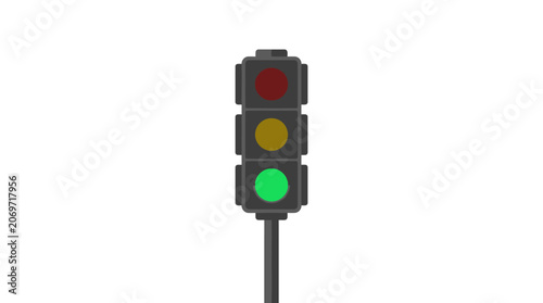 Vibrant Traffic Light with Red, Yellow, and Green Signals Illuminated.