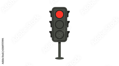 Red Traffic Light Illustration on White Background.