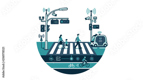 Smart City Intersection with Autonomous Vehicle and Pedestrians.