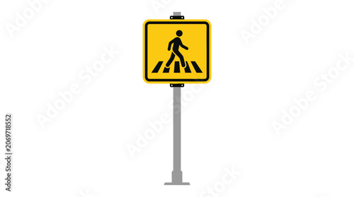 Yellow Pedestrian Crossing Traffic Sign Isolated on White Background.