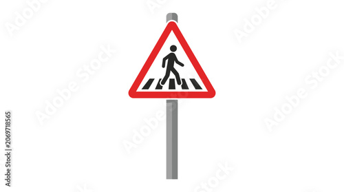 Triangular pedestrian crossing traffic sign on a pole.