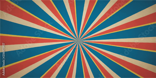 Fotografie Retro grunge sunburst background with colorful stripes, vintage vector texture a