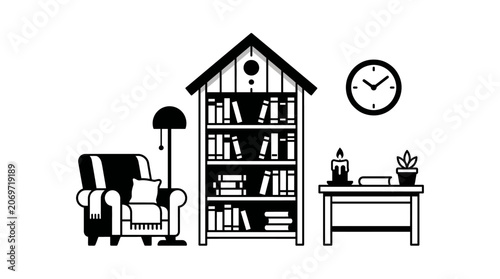 Obraz na plátne A sleek flat vector illustration depicts a cozy living room scene featuring a bi