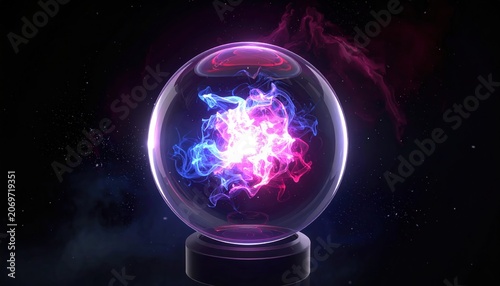 Mystical Crystal Ball with Cosmic Energy Swirls in Nebula Background