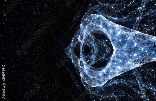 Microscopic view of a blue biological cell structure with dark center