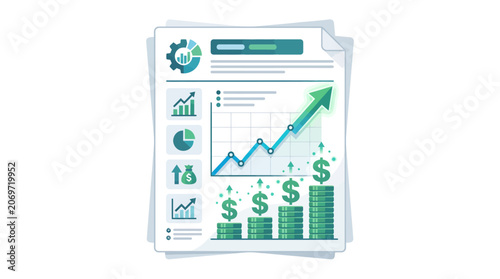 Financial report with dollar signs and charts.