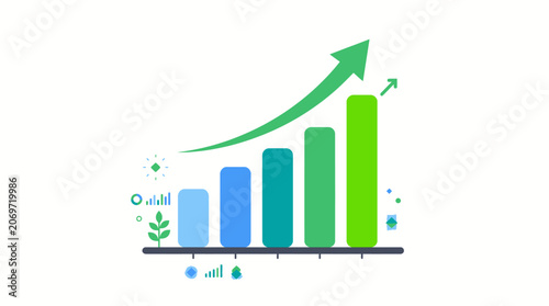 Green bar chart with upward trend.