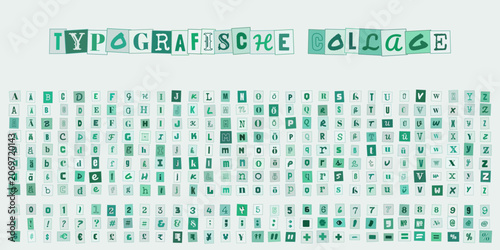 Slika na platnu Typografische Collage mit Buchstaben und Zahlen im Stil von ausgeschnittenen Zei