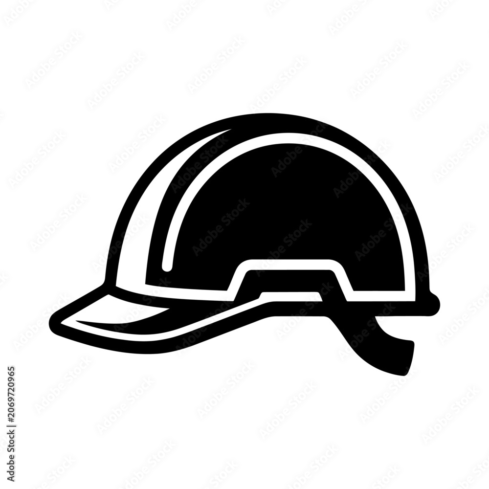 Fototapeta premium Minimalist Hard Hat Safety Helmet Construction Icon Representing Protective Gear and Industrial Glyph for Work Site Safety Branding