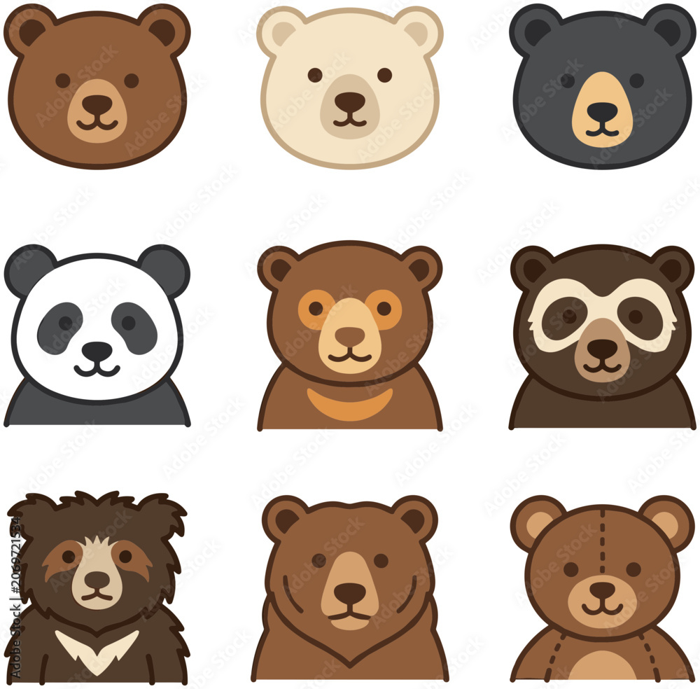 Obraz premium Collection of various cute bear character heads and faces.