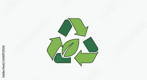 Green eco friendly recycling symbol icon with leaf design.