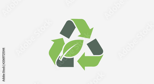 Eco friendly recycling symbol with green leaf icon.
