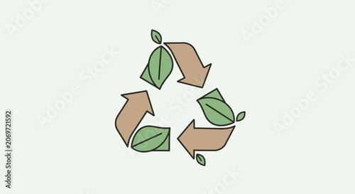 Eco friendly recycling symbol with green leaves illustration.