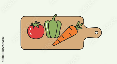 Fresh raw vegetables on a wooden cutting board.