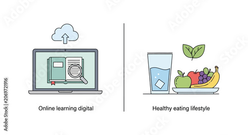 Online learning and healthy lifestyle illustration.