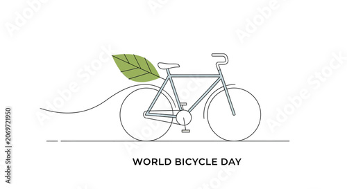Elegant Bicycle Sketch With Leaf Accenting World Bicycle Day.