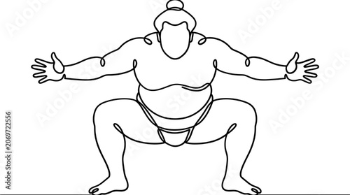 Fotografía Continuous line drawing of a sumo wrestler in traditional pose.