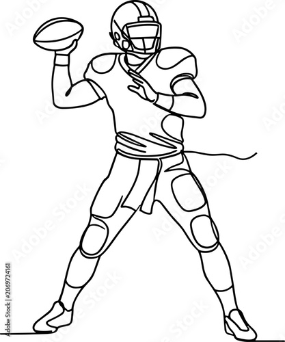 Фотография Continuous line drawing of an American football quarterback preparing to throw a pass