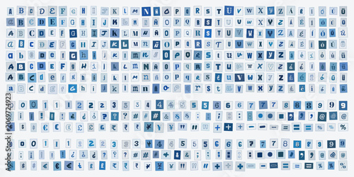 Foto Alfabeto de letras recortadas estilo collage para diseño grafico, conjunto de ca
