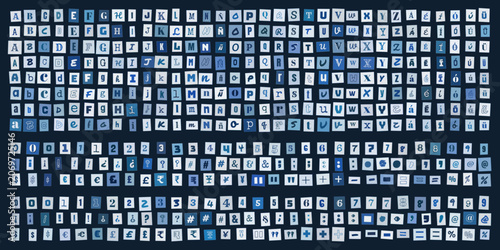 Fotografi Letras recortadas estilo nota de rescate, conjunto de tipografia collage para di