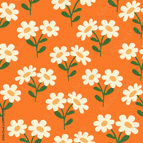 orange seamless pattern with abstract flowers.