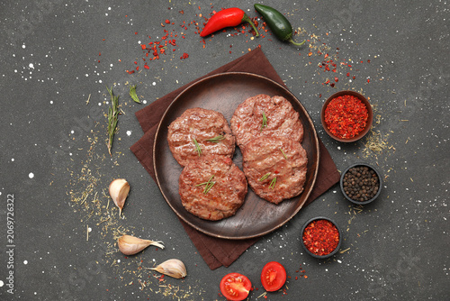 Wooden plate with tasty mea...