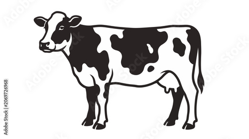 Bild auf Leinwand Black and White Illustration of a Spotted Dairy Cow on White Background