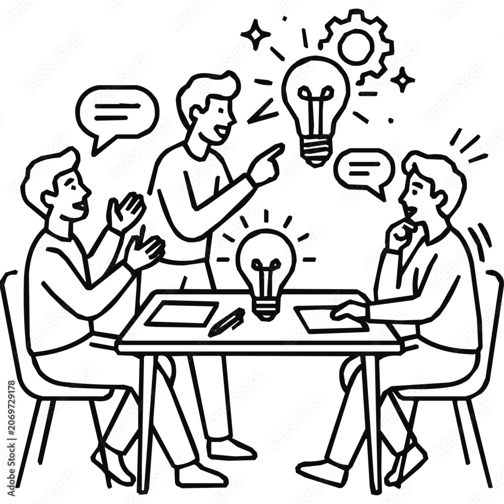 Fototapeta premium Creative brainstorming session with a professional business team sharing a new idea through collaboration and effective communication at a meeting.