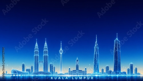 Technology Style Background of Malaysia Skyline at night