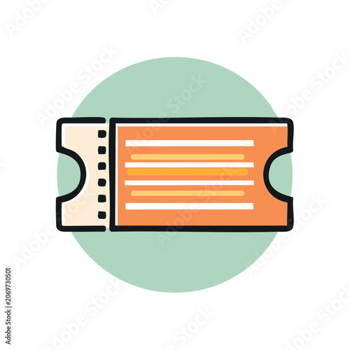 Flat vector ticket icon with barcode and perforated edge