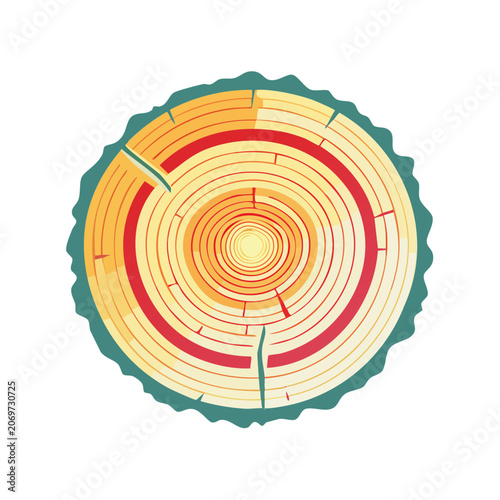Tree Cross Section with Growth Rings Vector Illustration