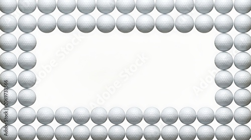 White golf ball frame border on a plain white background