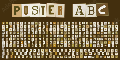 Tableau sur toile POSTER ABC, set di lettere ritagliate stile rivista per design grafico, alfabeto