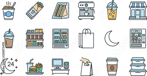 Fotografía Set of hand drawn doodle icons for convenience store and fast food