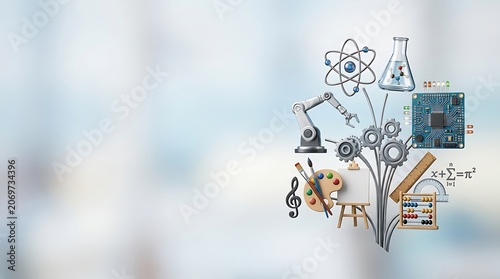 Academic steam symbols for science technology and creative arts