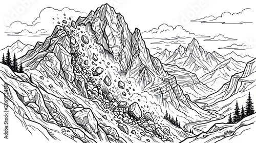 Fotografie Dramatic rockfall down a steep mountain slope in a wild landscape