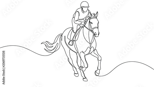 Canvastavla Continuous single line drawing of a jockey riding a horse.