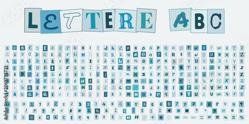 Schilderij op canvas LETTERE ABC, set di caratteri tipografici in stile ritaglio di giornale per desi