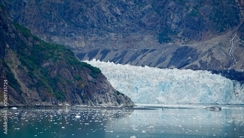 Closeup view of glacier ice formations in Alaska
