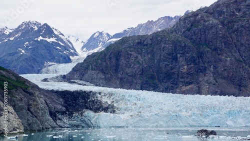 Closeup view of glacier ice formations in Alaska