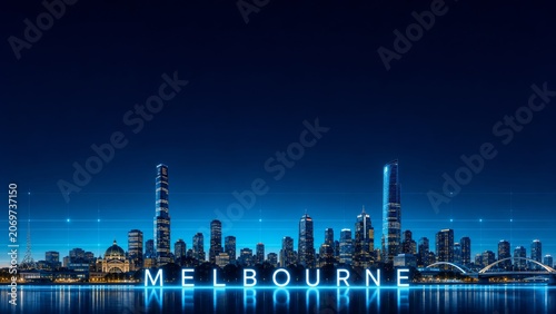 Technology Style Background of City Skyline at night