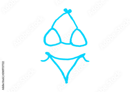 Bilde på lerret Minimalist hand drawn cyan bikini icon sketch with swimwear swimsuit clothing il