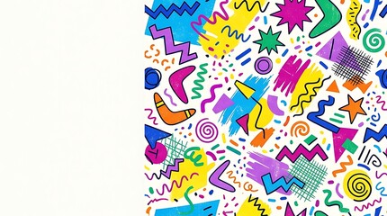 Retro nineties abstract pattern with vibrant geometric shapes and white space