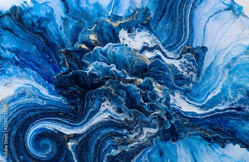 Abstract blue marble cosmic swirl texture with dark patterns
