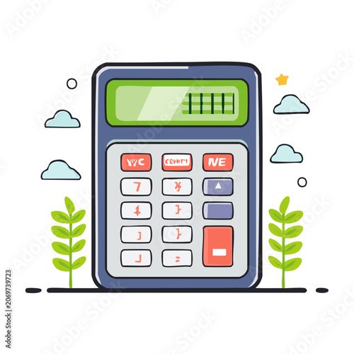 Flat vector illustration of a calculator with decorative elements